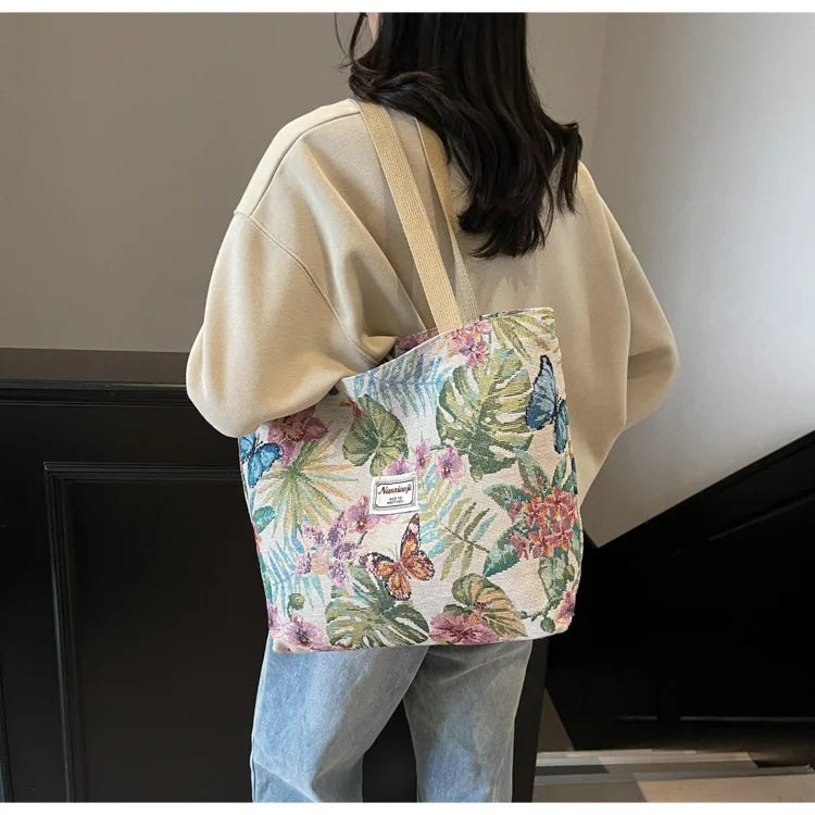 Floral Canvas Shoulder Tote | Four Colors & Two Sizes