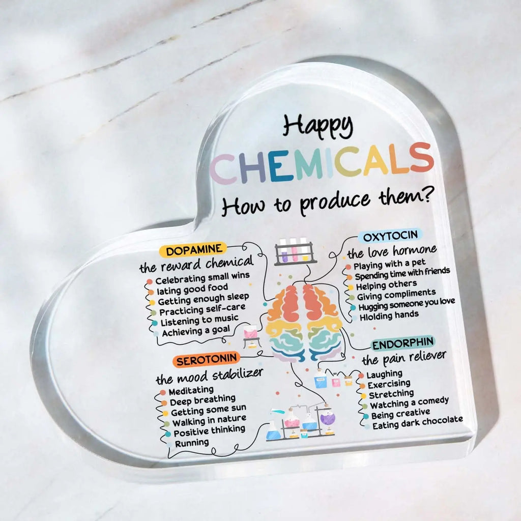 Happy Chemicals Acrylic Heart Sign | Mental Health Awareness Desk Decor