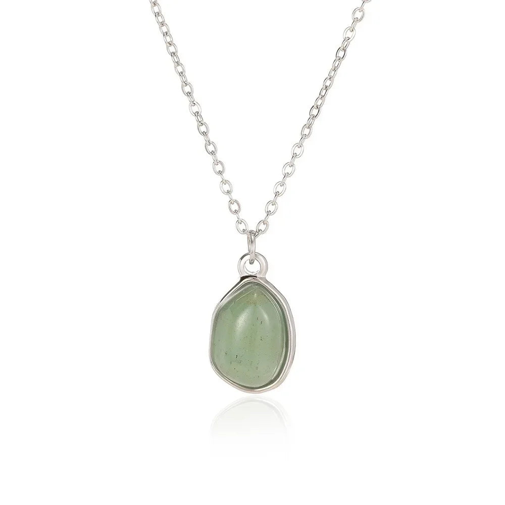 Natural Stone Crystal Pendant Necklace — Irregular Stainless Steel Clavicle Chain for Women