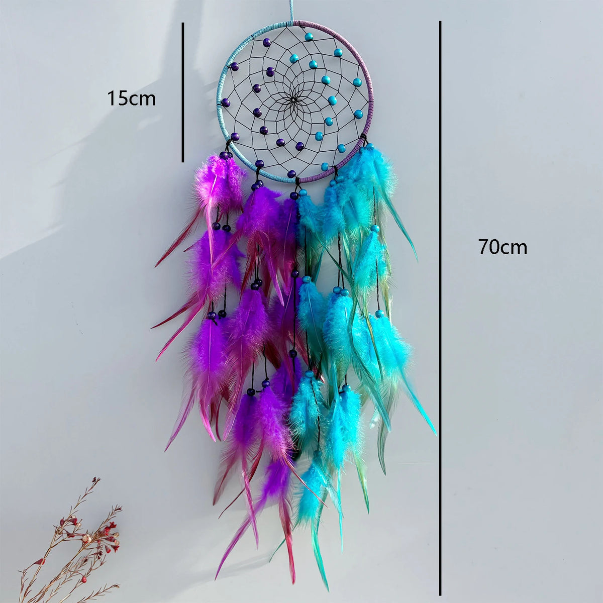 Indian Dream Catcher Wall Hanging | Feather & Bead Boho Wall Decor