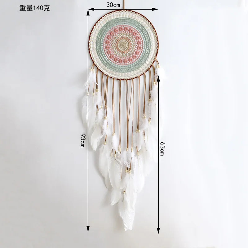 Colorful Woven Round Dreamcatcher | Boho Feather Tassel Wall Hanging