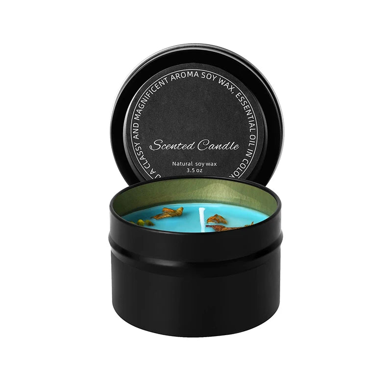 Crystal & Dried Flower Soy Wax Candle — Iron Tin Gift Candle