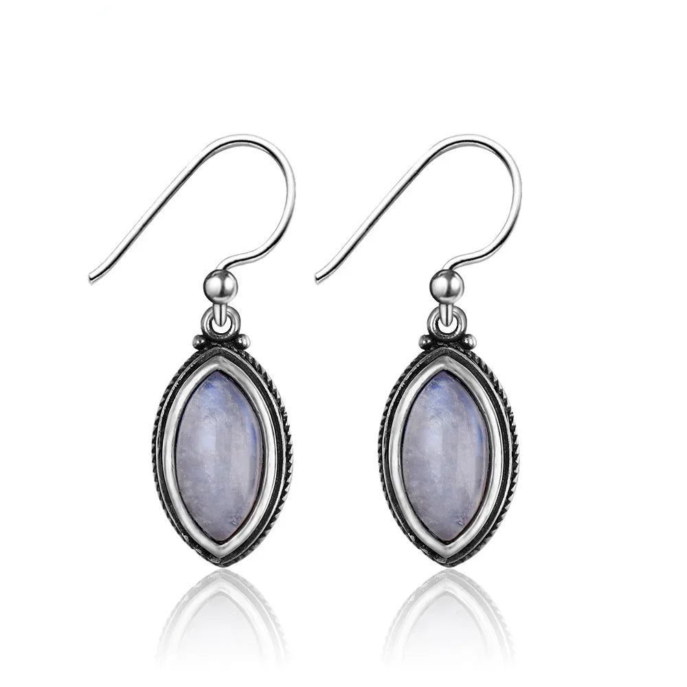 Natural Moonstone Drop Earrings | Silver Plated | Boho Ethnic Dangle