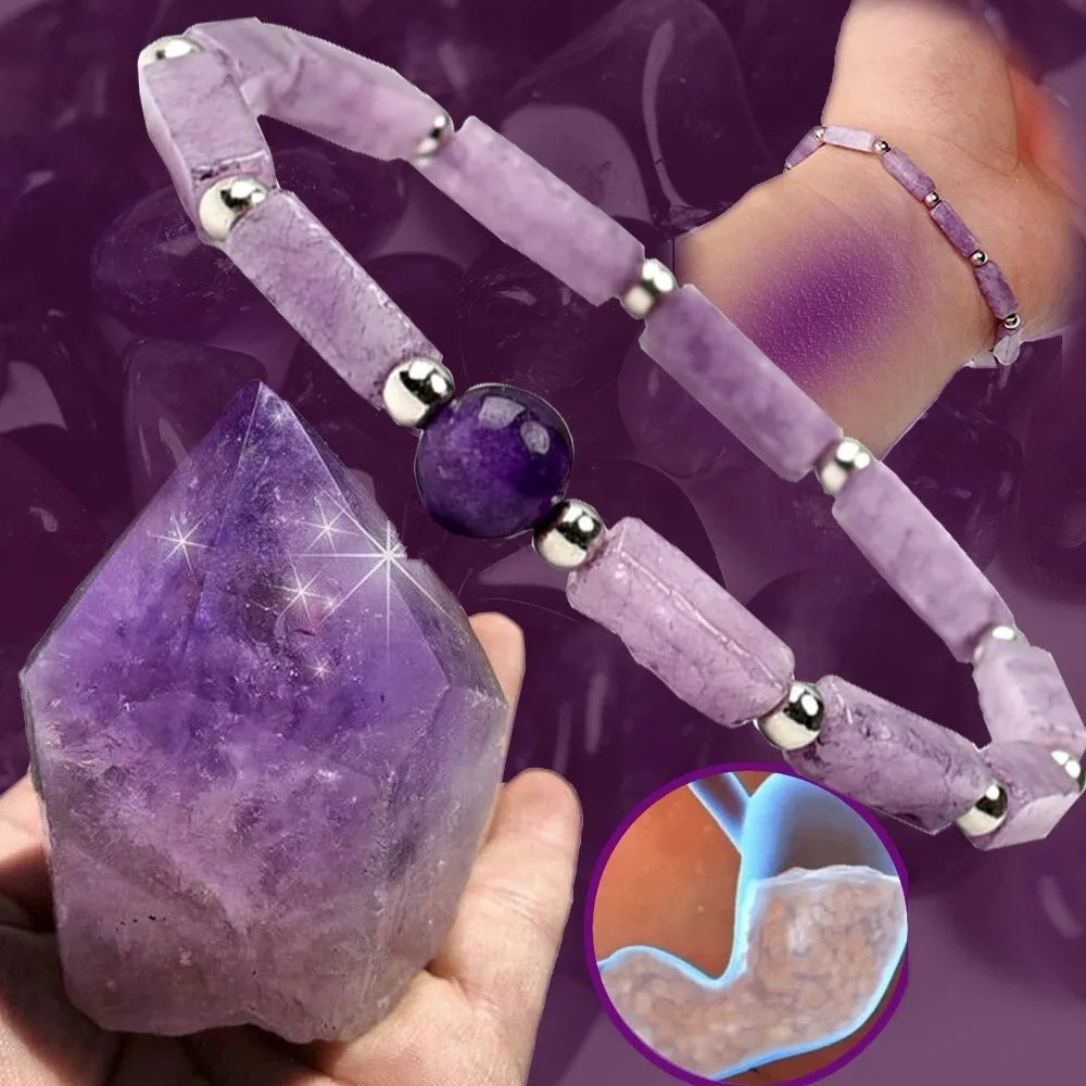 Natural Amethyst Crystal Bead Bracelet | Geometric Square & Round Stone Bracelet