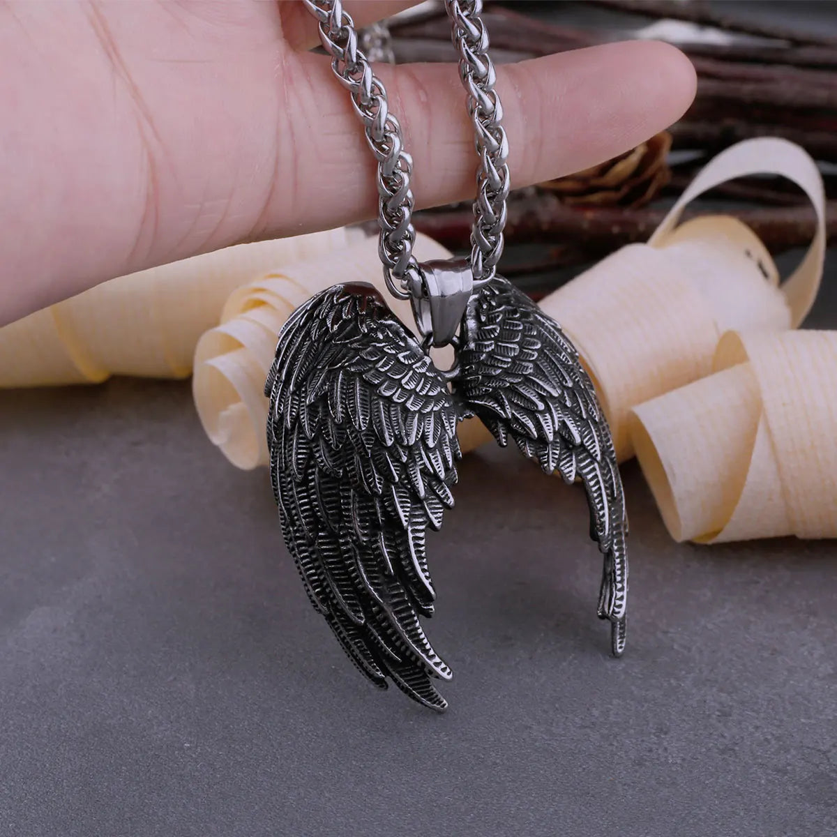 Angel Wings Pendant Necklace | Stainless Steel Gothic & Vintage Jewelry