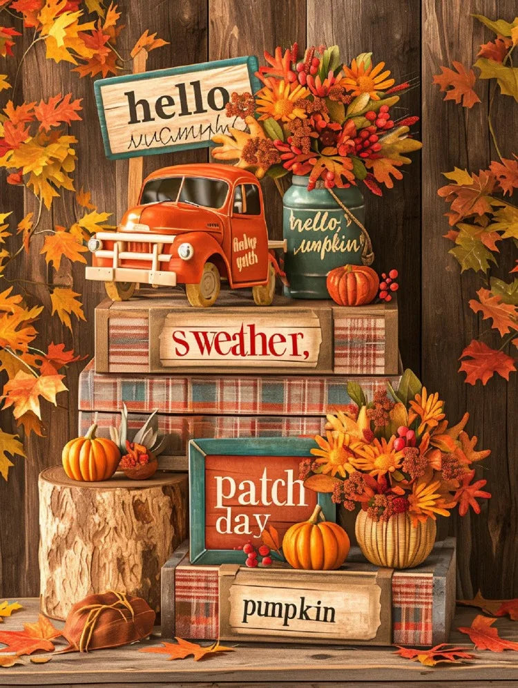 Halloween Pumpkin & Autumn Scenery 5D Diamond Painting Kit — Full Round Drill DIY Craft