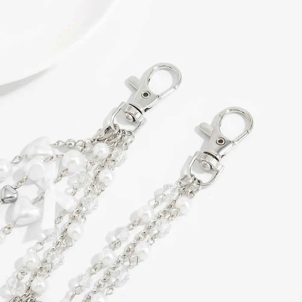 Gothic Multi-Layer Chain Bag Charm – Heart, Bow & Tassel Alloy Pendant with Lobster Clasp