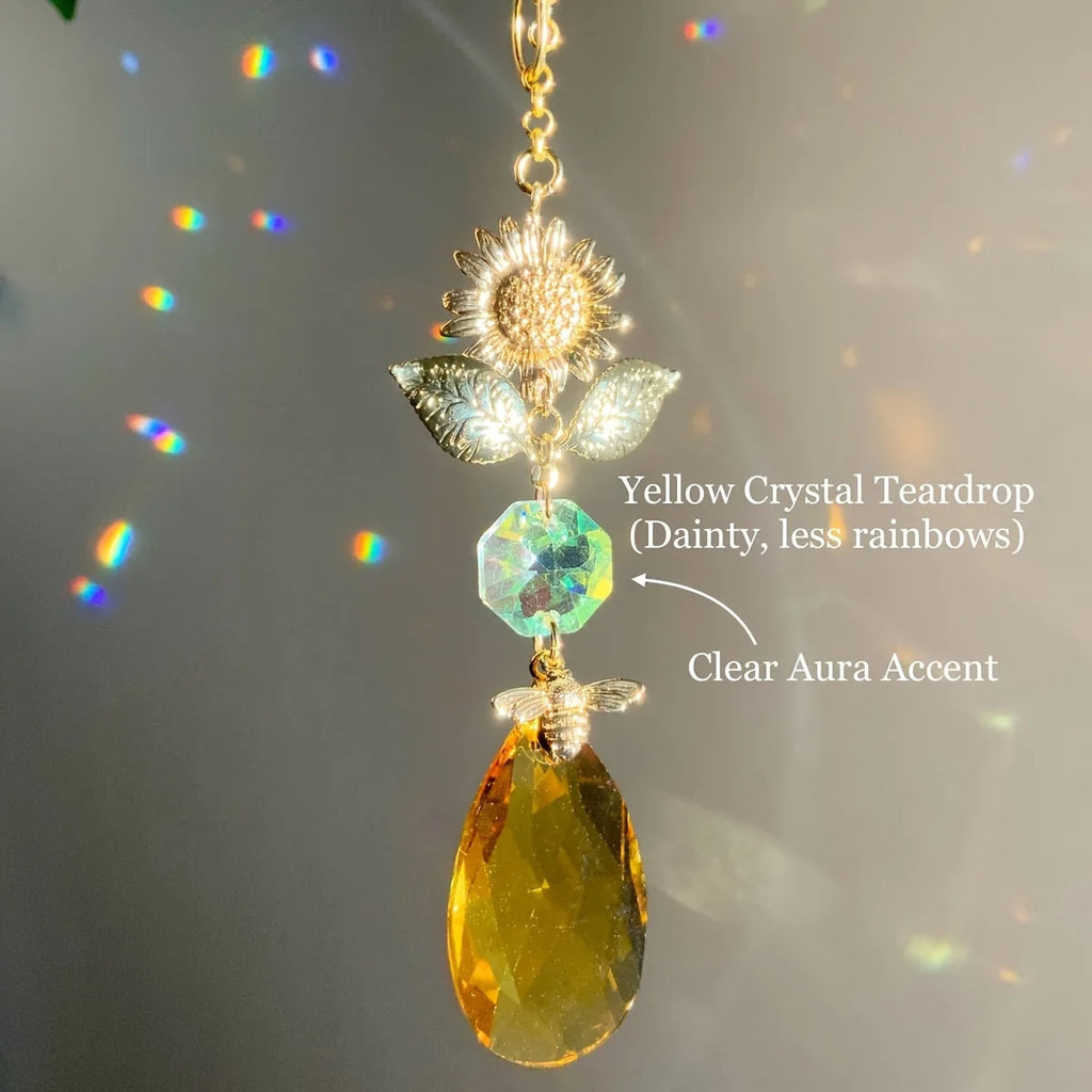 Sunflower & Bee Crystal Suncatcher Pendant