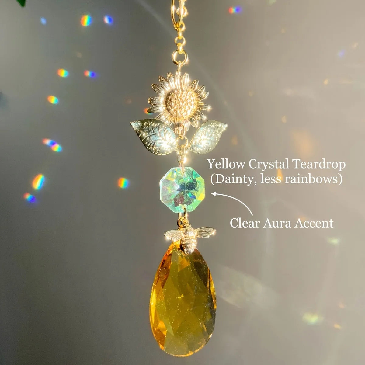 Sunflower & Bee Crystal Suncatcher Pendant