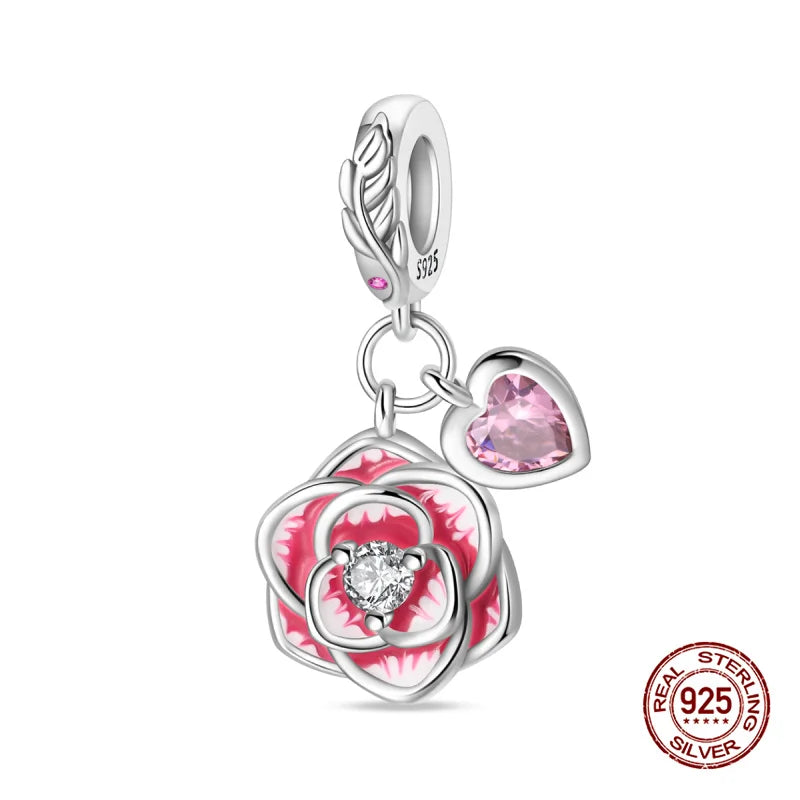 925 Sterling Silver Floral Charm Bead | Roses, Flowers & Lucky Clover for Bracelets & Necklaces