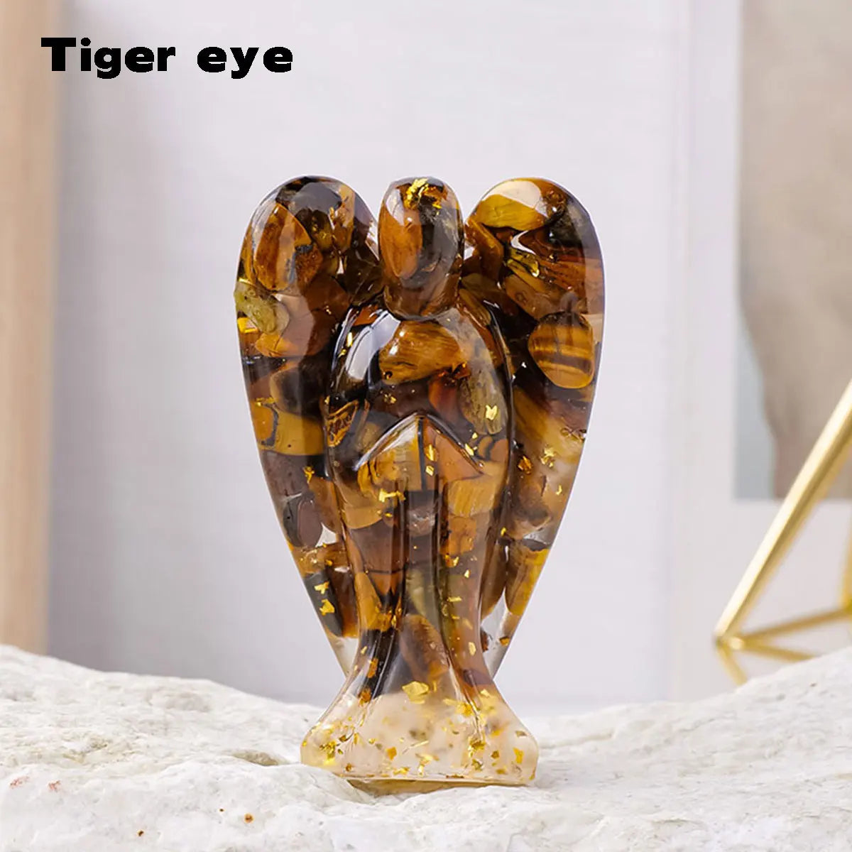 Crystal Gravel Resin Guardian Angel Figurine — Healing Stone Decor & Gift