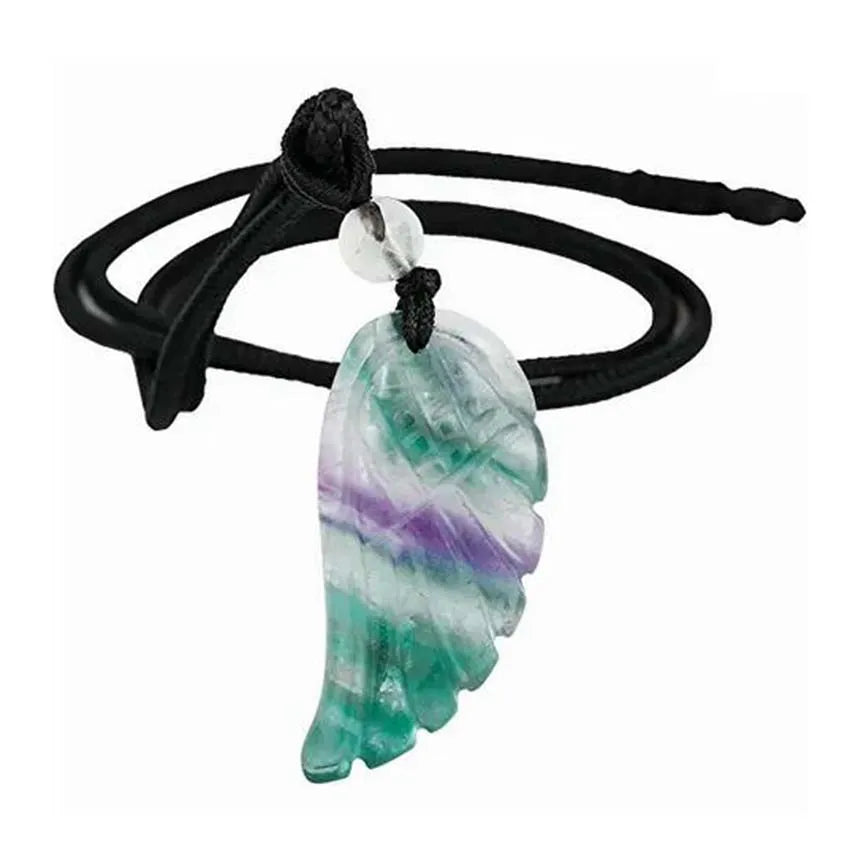 Crystal Angel Wing Pendant Necklace — Natural Gemstone Adjustable Rope