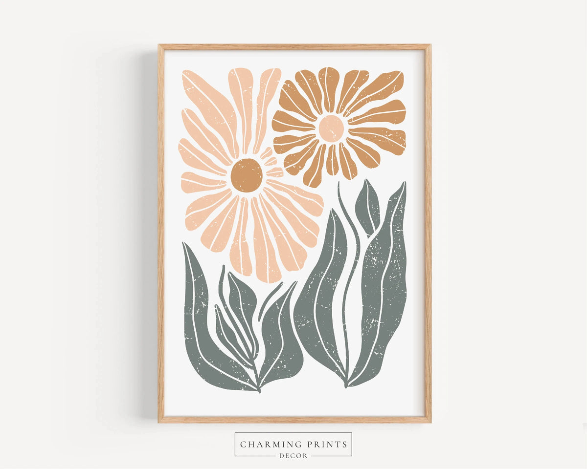 Boho Abstract Floral Canvas Wall Art Set | Neutral Botanical Prints for Living Room & Bedroom