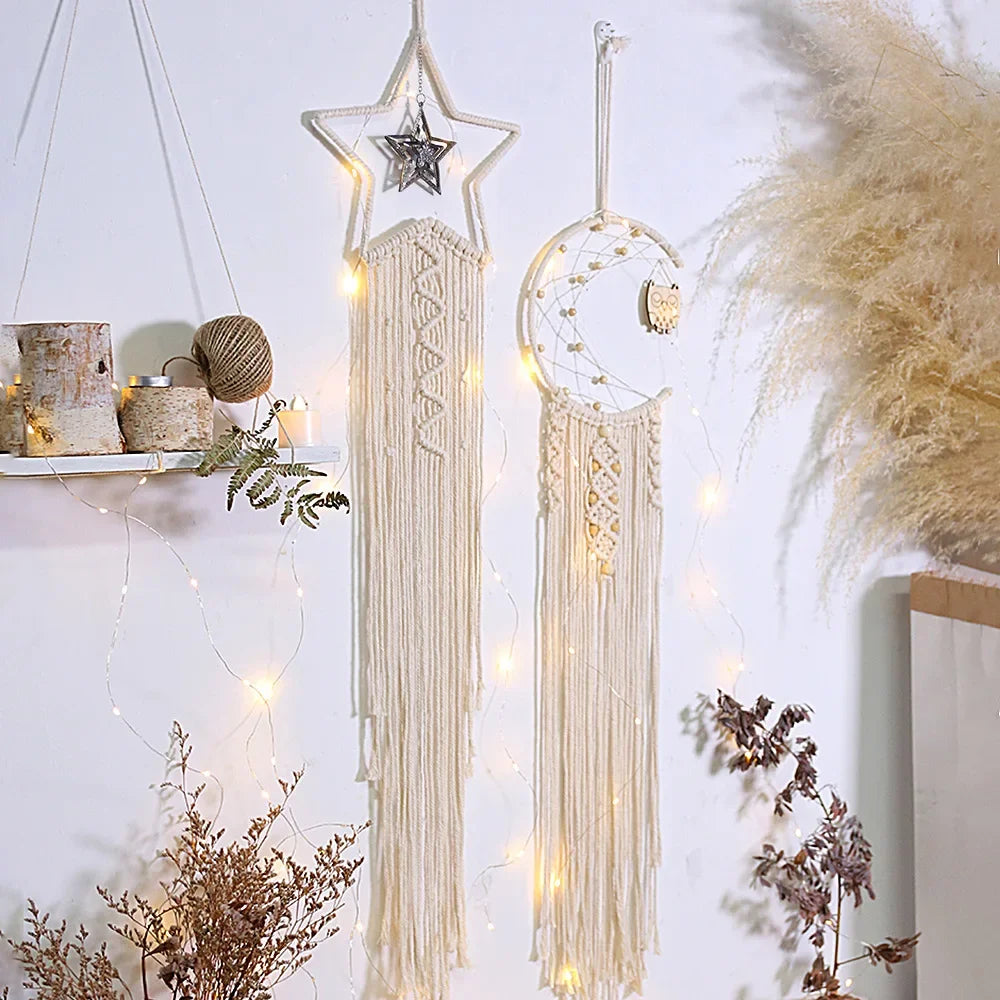 Bohemian Hand-Woven Dream Catcher | Owl, Moon & Star Wall Decor