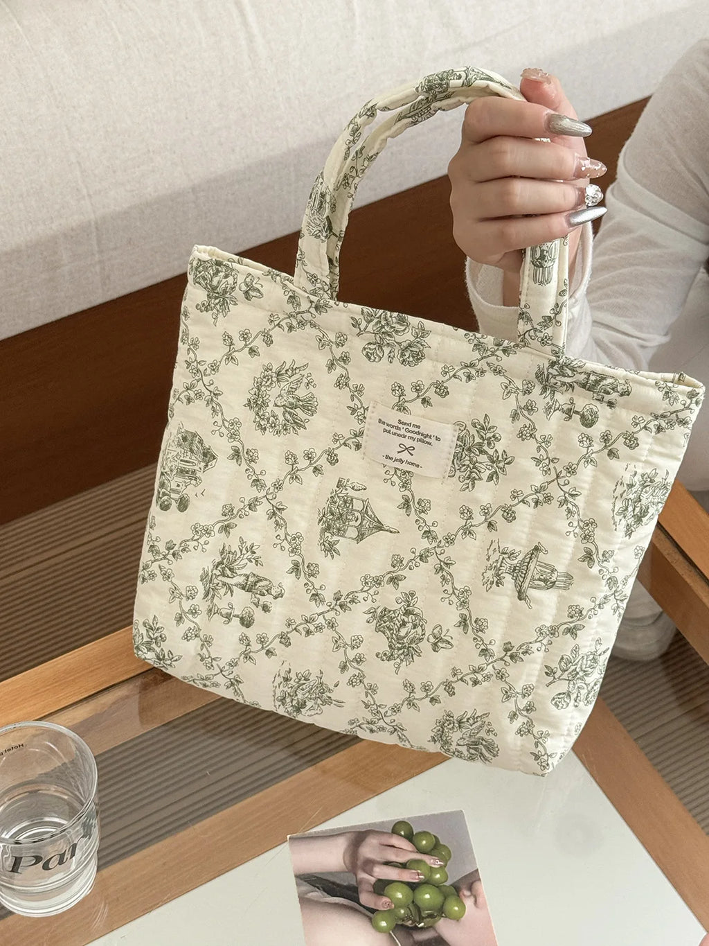 Quilted Cotton Flower Tote Bag | Boho Lunch & Shoulder Bag for Women