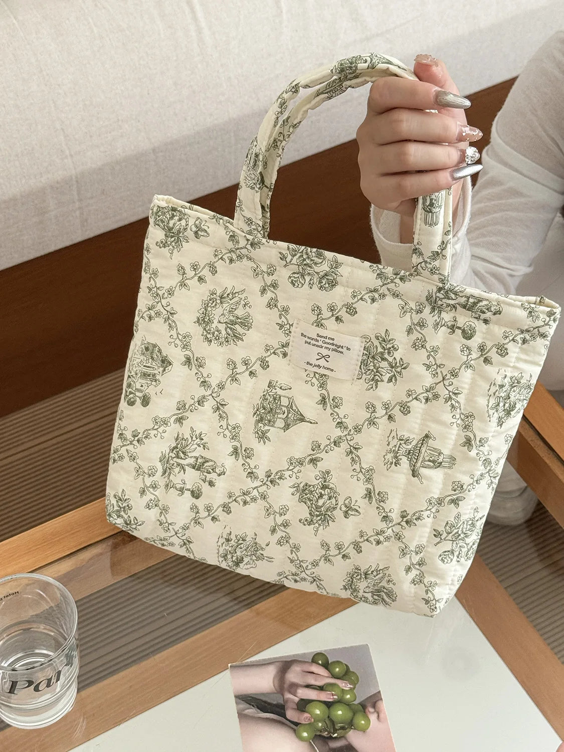 Quilted Cotton Flower Tote Bag | Boho Lunch & Shoulder Bag for Women