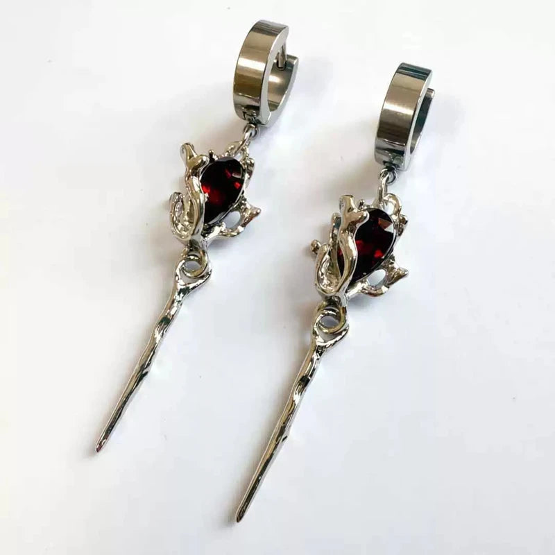 Bloodstone Scepter Drop Earrings — Gothic Witch Jewelry