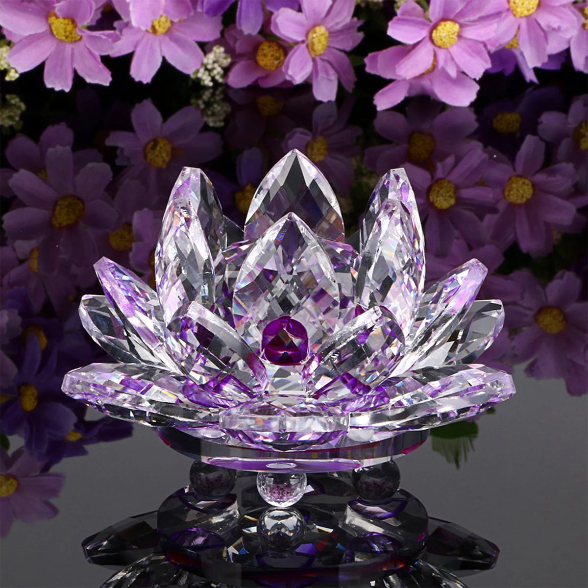 Crystal Lotus Flower Figurine | Sparkling Glass Décor in 8 Colors