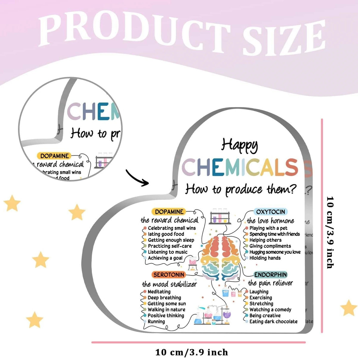 Happy Chemicals Acrylic Heart Sign | Mental Health Awareness Desk Decor