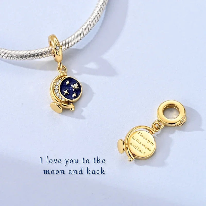 Moon & Sun Celestial Charms – 925 Sterling Silver Zircon Bracelet Pendants