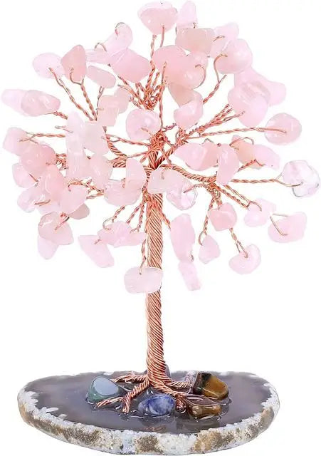 Mini Crystal Tree on Natural Agate Slice Base | Wire-Wrapped Healing Stone Desk Decor