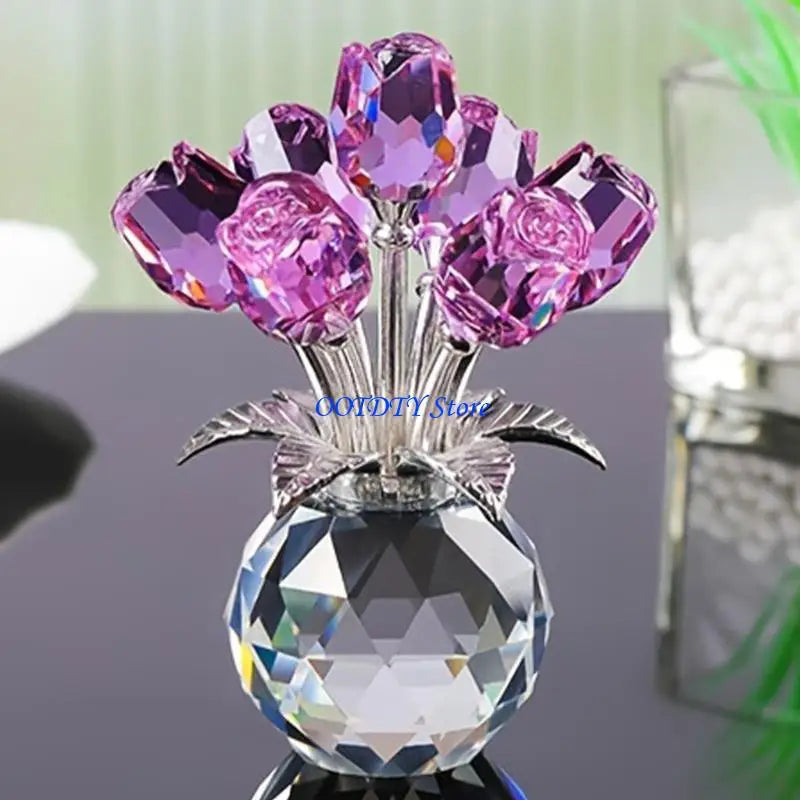 Handmade Crystal Rose Figurine — Elegant Flower Gift for Her