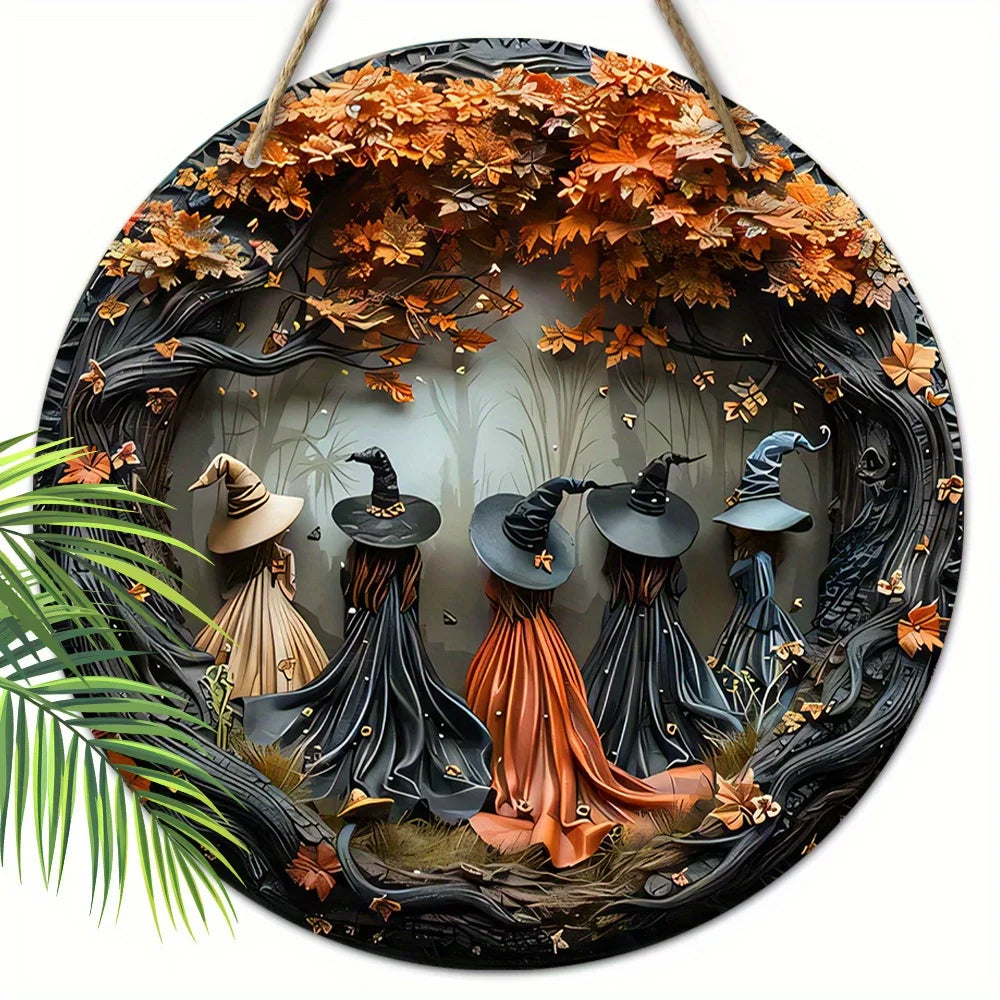 Gothic Witch 2D Wooden Hanging Decor – Halloween Wall Art