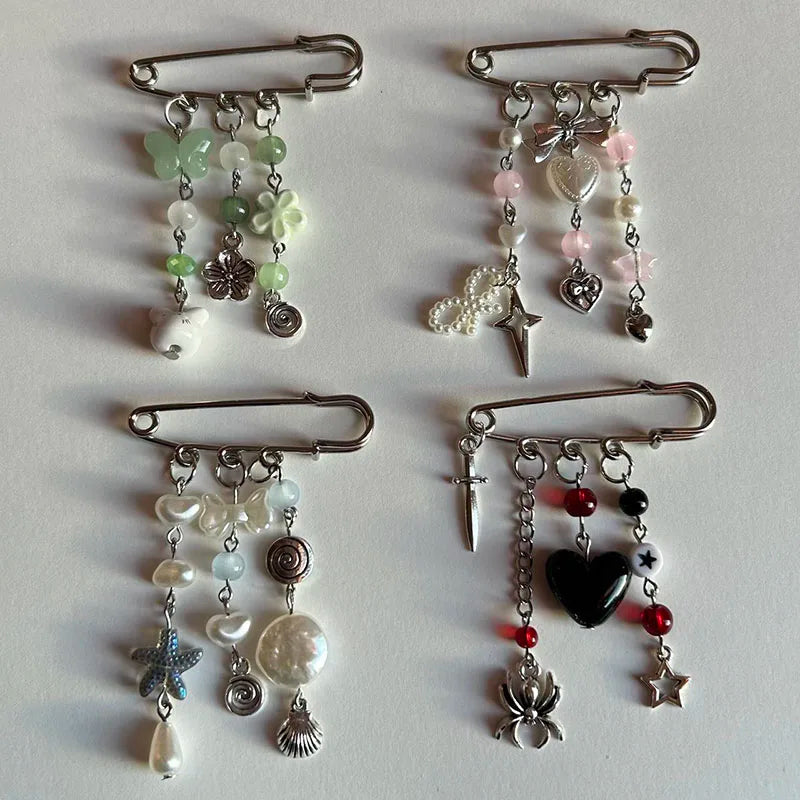 Handmade Beaded Safety Pin Bag Charm | Cute Aesthetic Heart Brooch