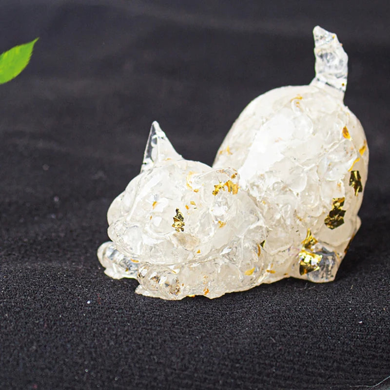 Natural Crystal Cat Figurine — Stone Sculpture Desktop Décor