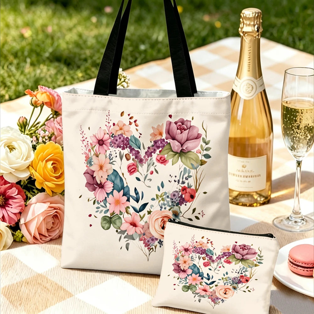 Watercolor Floral Tote Bag & Cosmetic Pouch