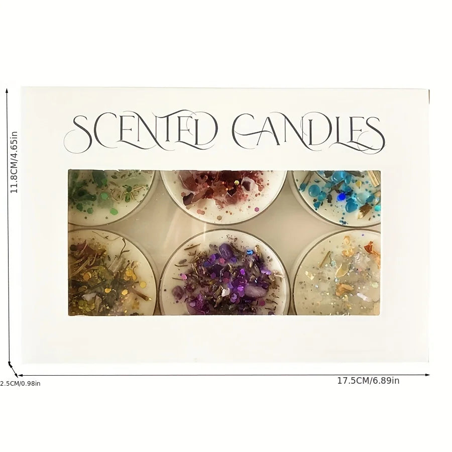 Crystal Stone & Dried Flower Scented Candles — Gift Set of 6