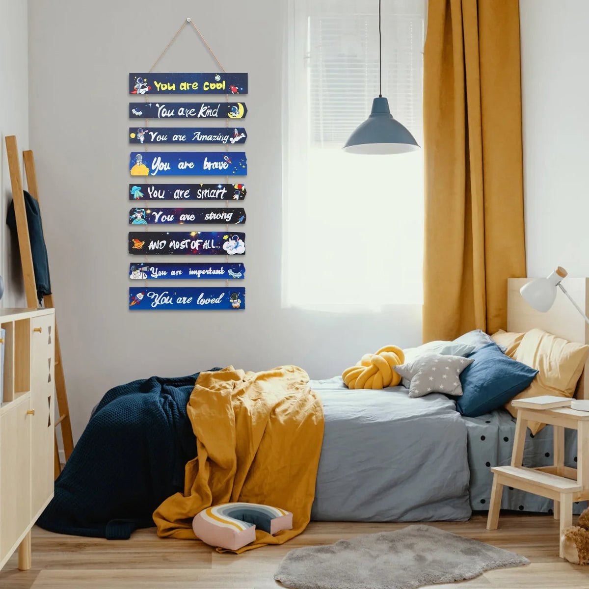 Kids Inspirational Wooden Wall Art — Space & Dream Themed Bedroom Decor