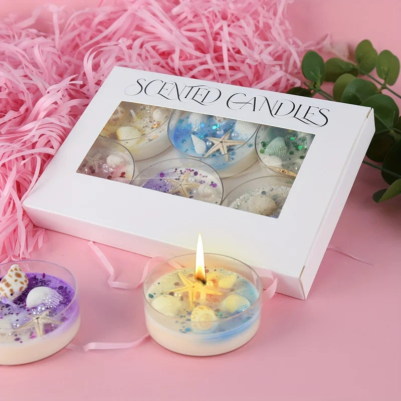 Seashell Soy Wax Candle Gift Set | Pearl & Glitter Accents