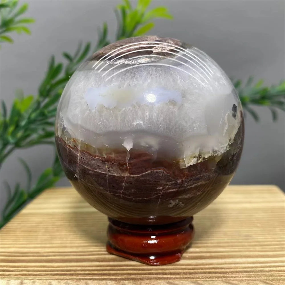 Natural Agate Crystal Sphere with Stand | Hand-Selected · Unique Flash Stone