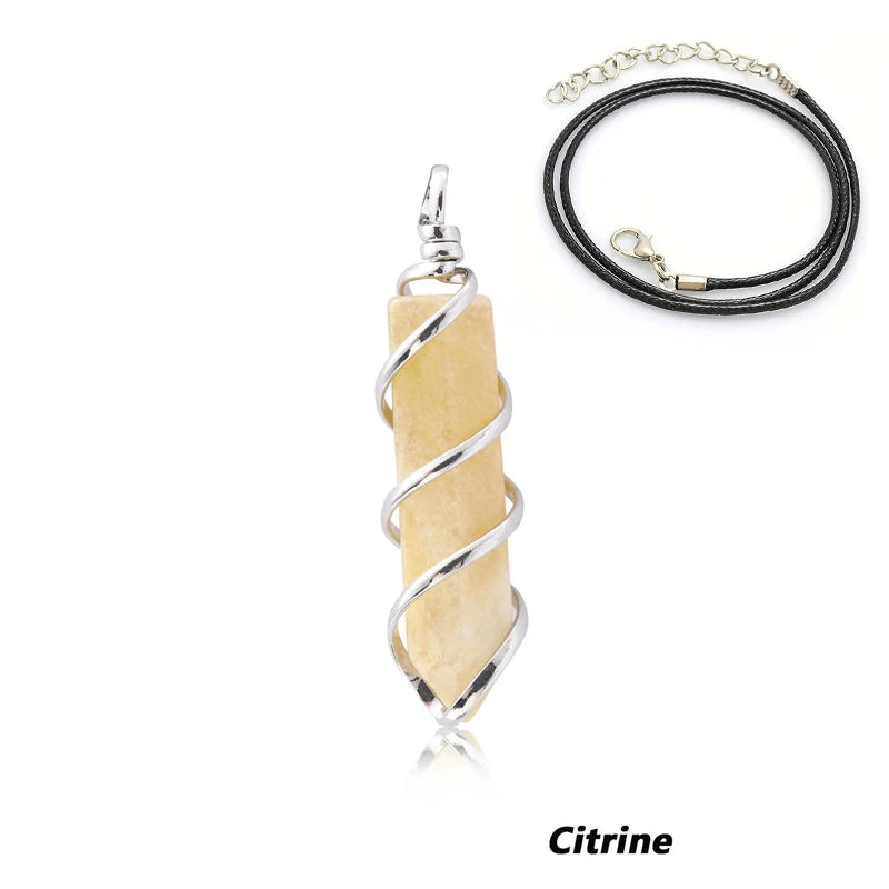 Natural Crystal Point Pendant Necklace — Hexagon Chain Healing Stone Gift