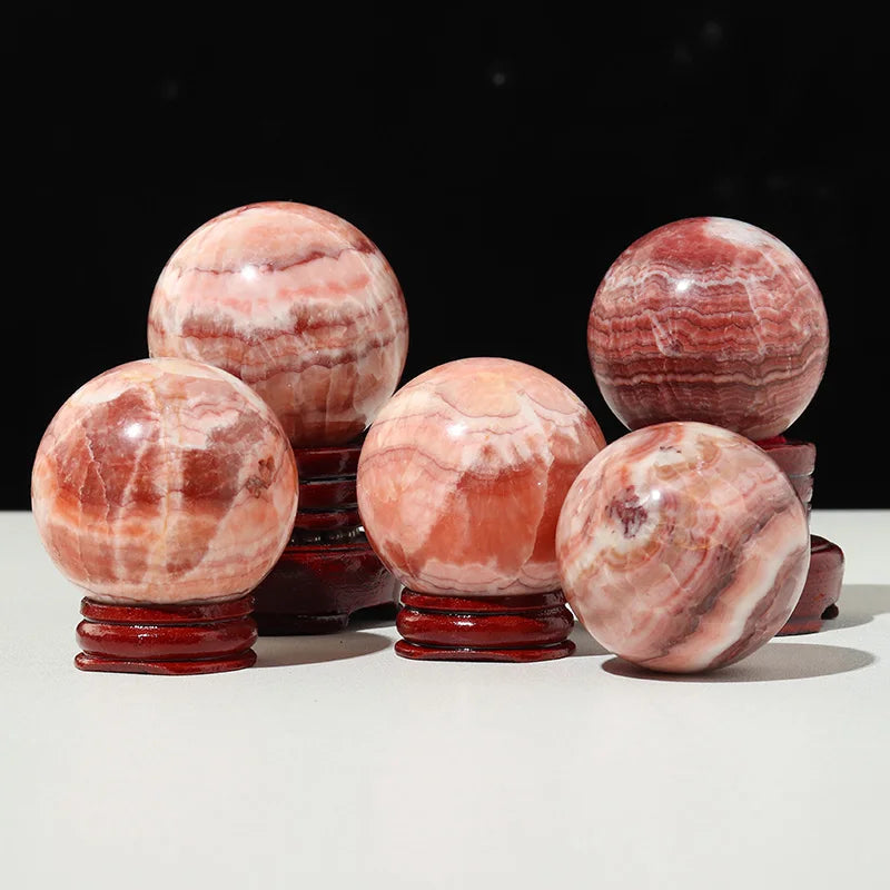 Natural Rhodochrosite Crystal Sphere | Rose Pink Healing Stone Ball