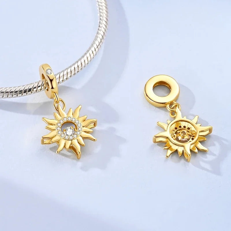Moon & Sun Celestial Charms – 925 Sterling Silver Zircon Bracelet Pendants