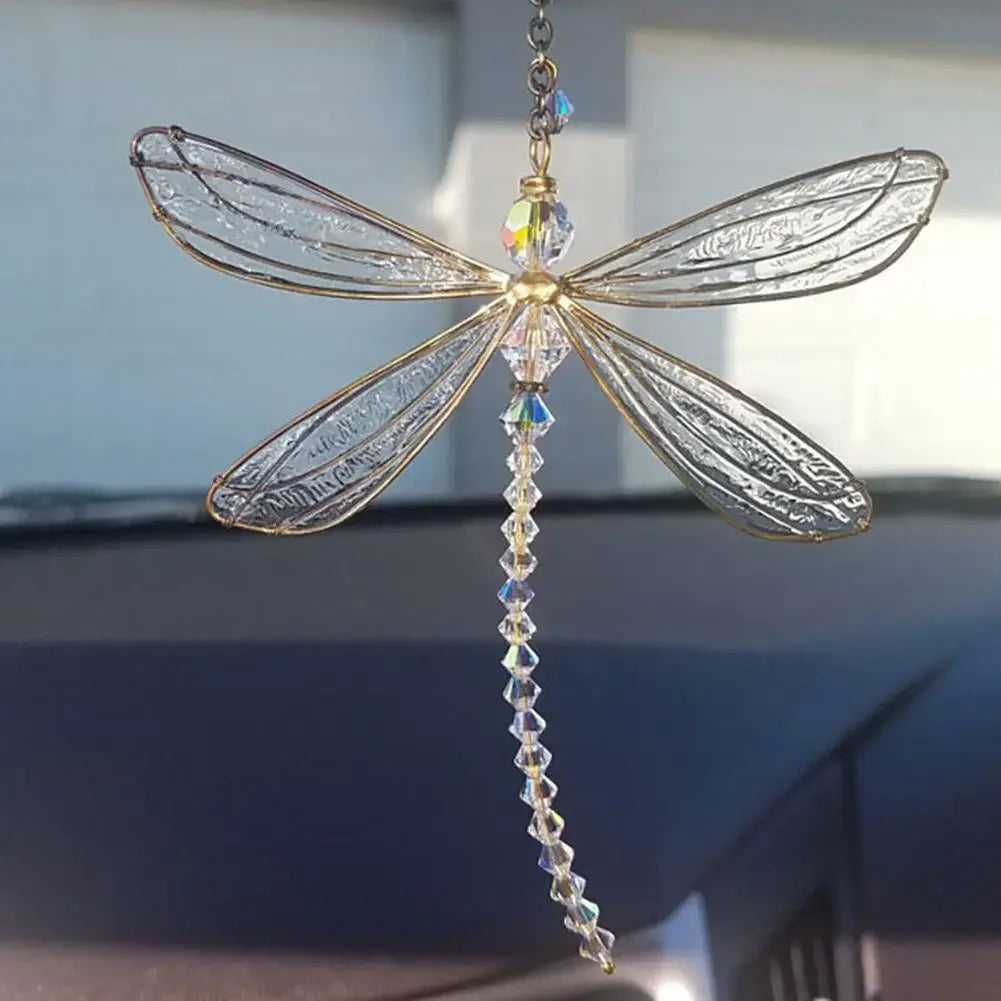 Golden Dragonfly Crystal Suncatcher Wind Chime Pendant