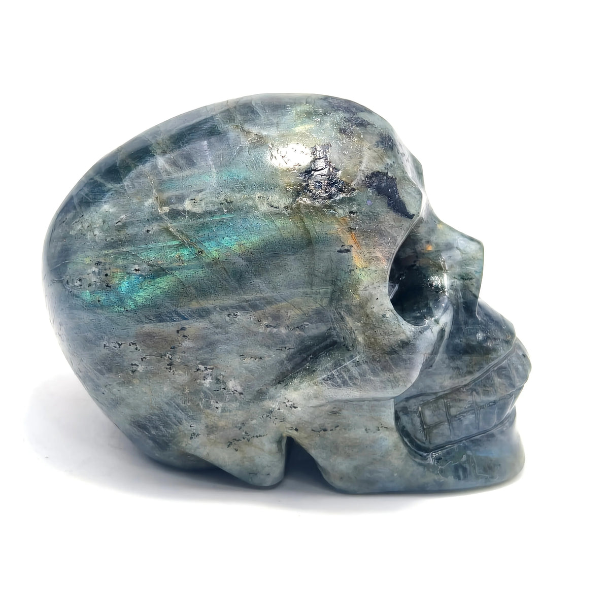 Flash Labradorite Crystal Skull | Carved Healing Stone | Halloween & Meditation Decor