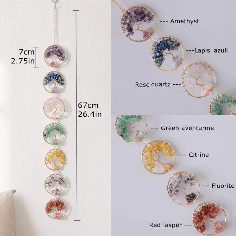 7 Chakra Crystal Tree of Life Hanging — Natural Gemstone Suncatcher