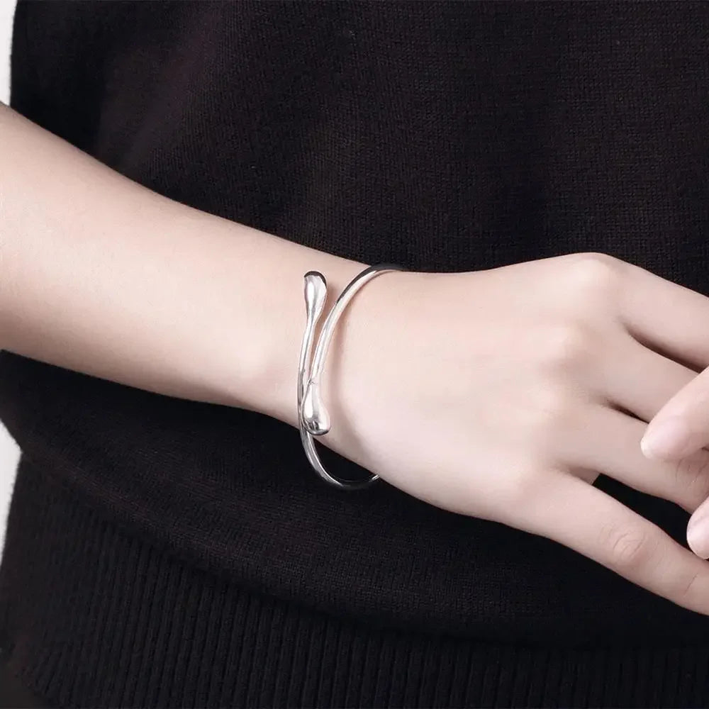 925 Sterling Silver Water Drop Bangle Bracelet