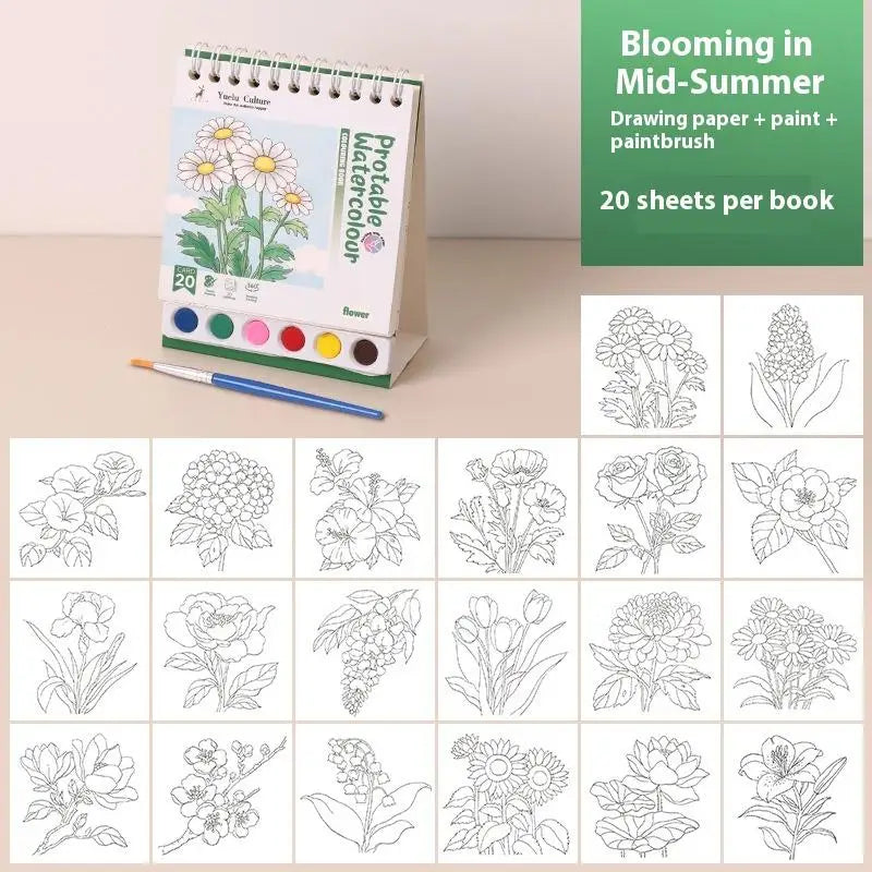 DIY Watercolor Painting Workbook Kit | 20 Sheets, 6 Pigments & Brush Included