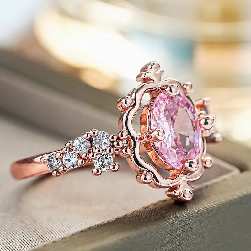 Blush Pink Oval Flower Ring