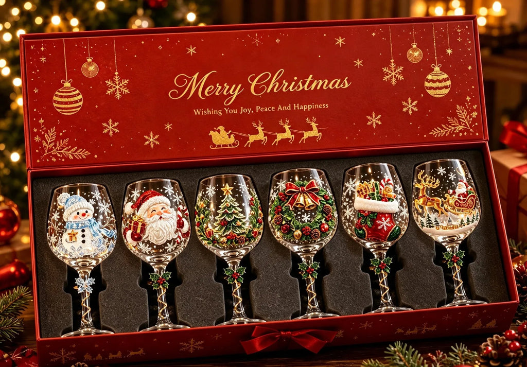 Merry & Bright Christmas Glass Goblets
