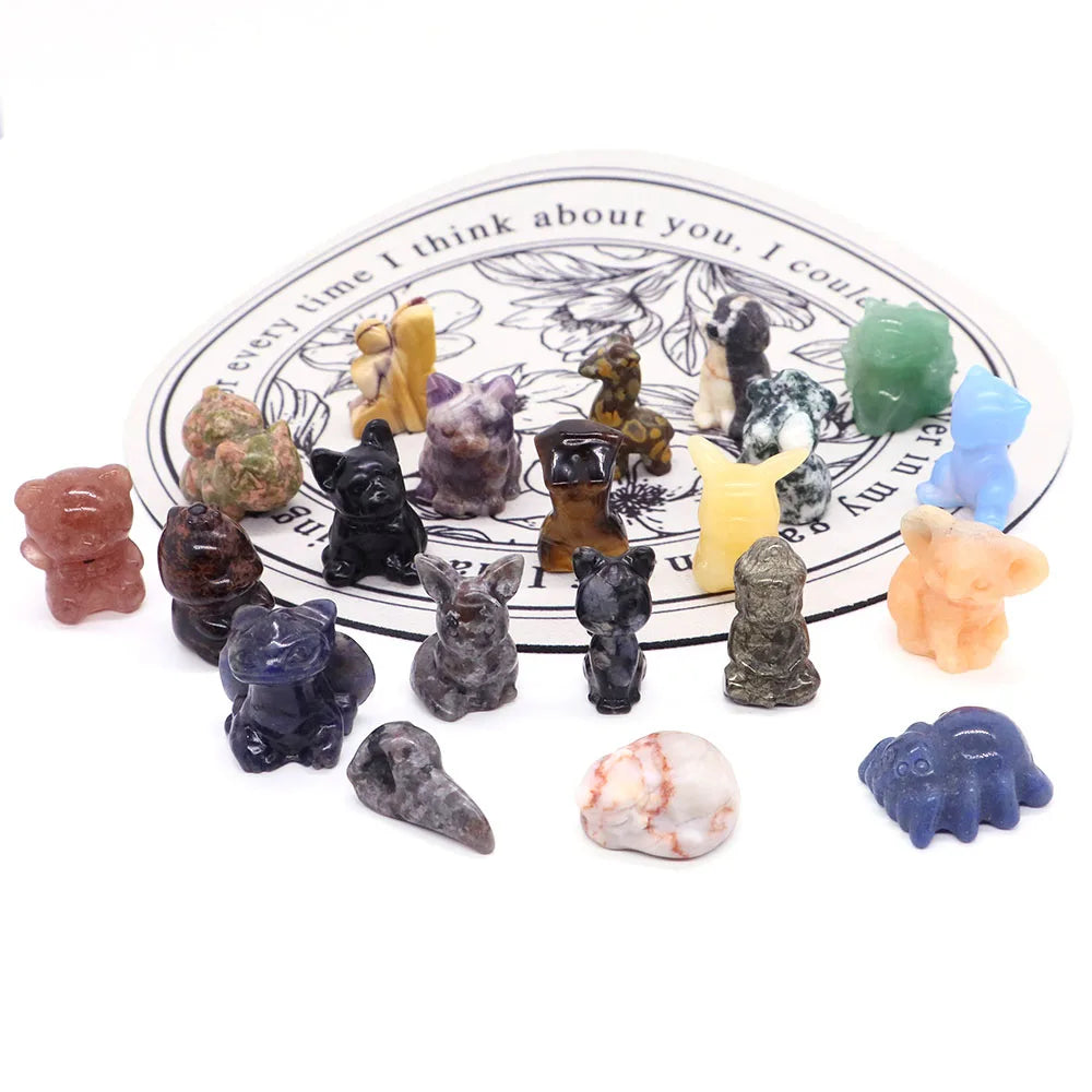 10PCS 1.2" Wolf Fish Cat Dog Bear Buddha Cartoon Crow Skull Natural Random Crystals and Stones Figurine Craft Decor Wholesale