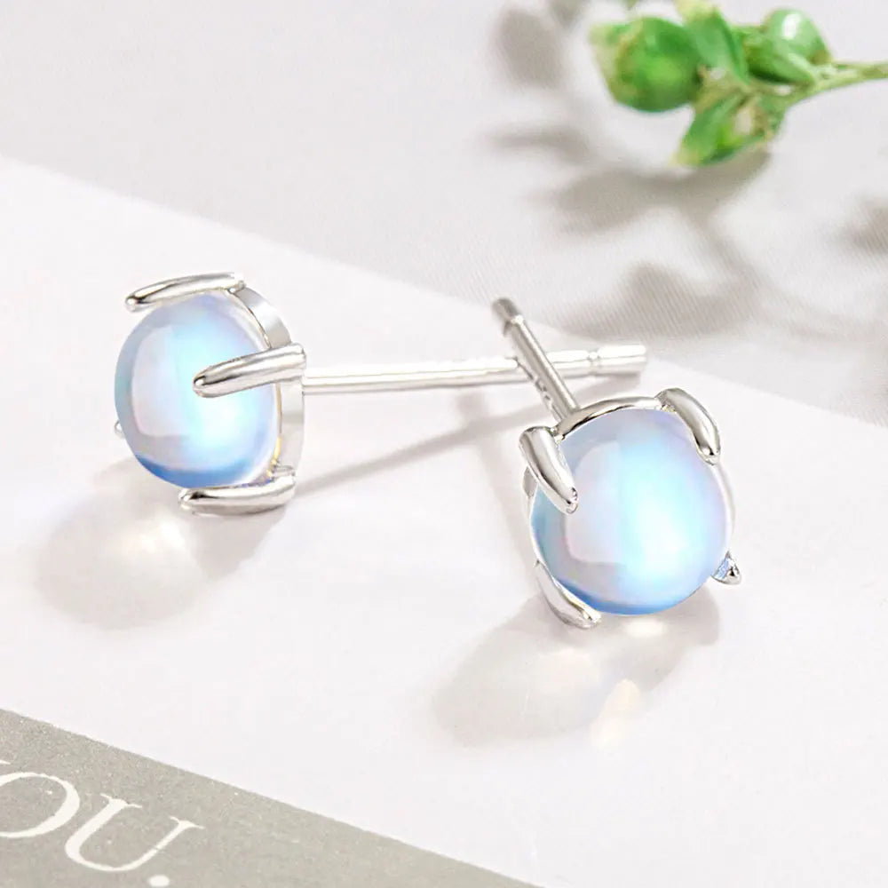 Moonstone Crystal Stud Earrings | 925 Sterling Silver | 5mm & 6mm