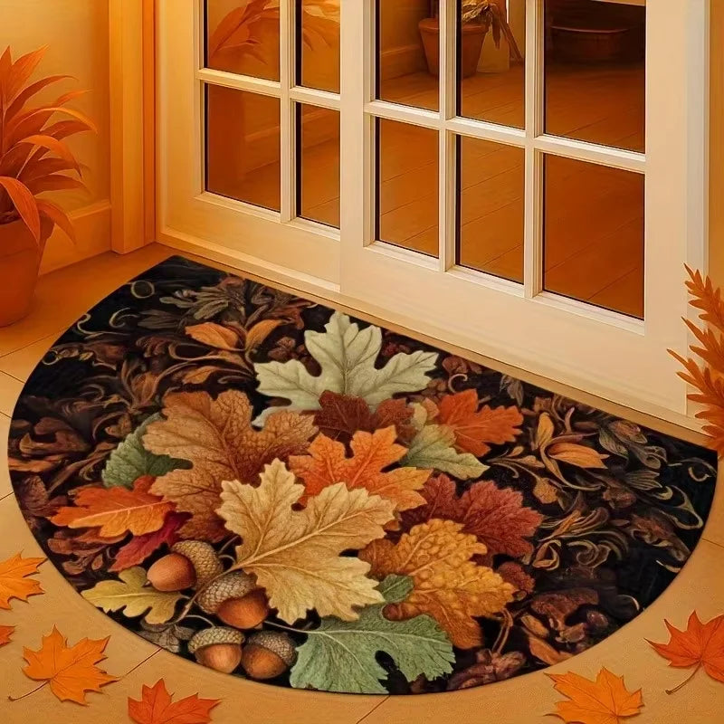 Autumn Maple Leaf Half-Circle Floor Mat