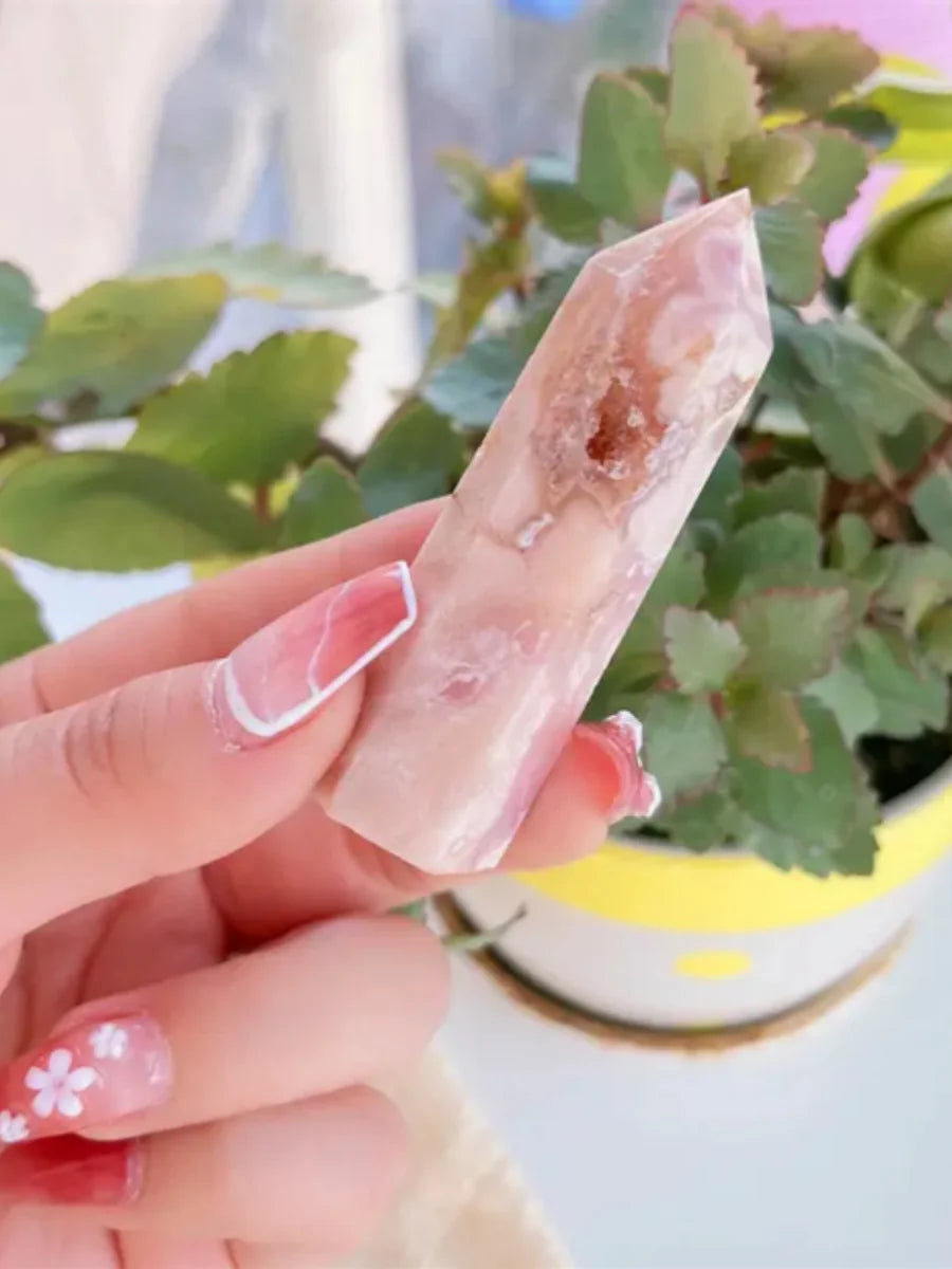 Cherry Agate Crystal Tower — Natural Pink Sakura Quartz Point