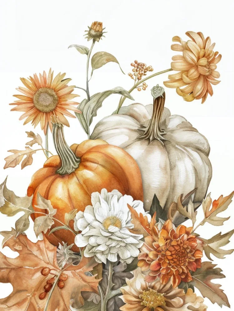 Halloween Pumpkin & Autumn Scenery 5D Diamond Painting Kit — Full Round Drill DIY Craft