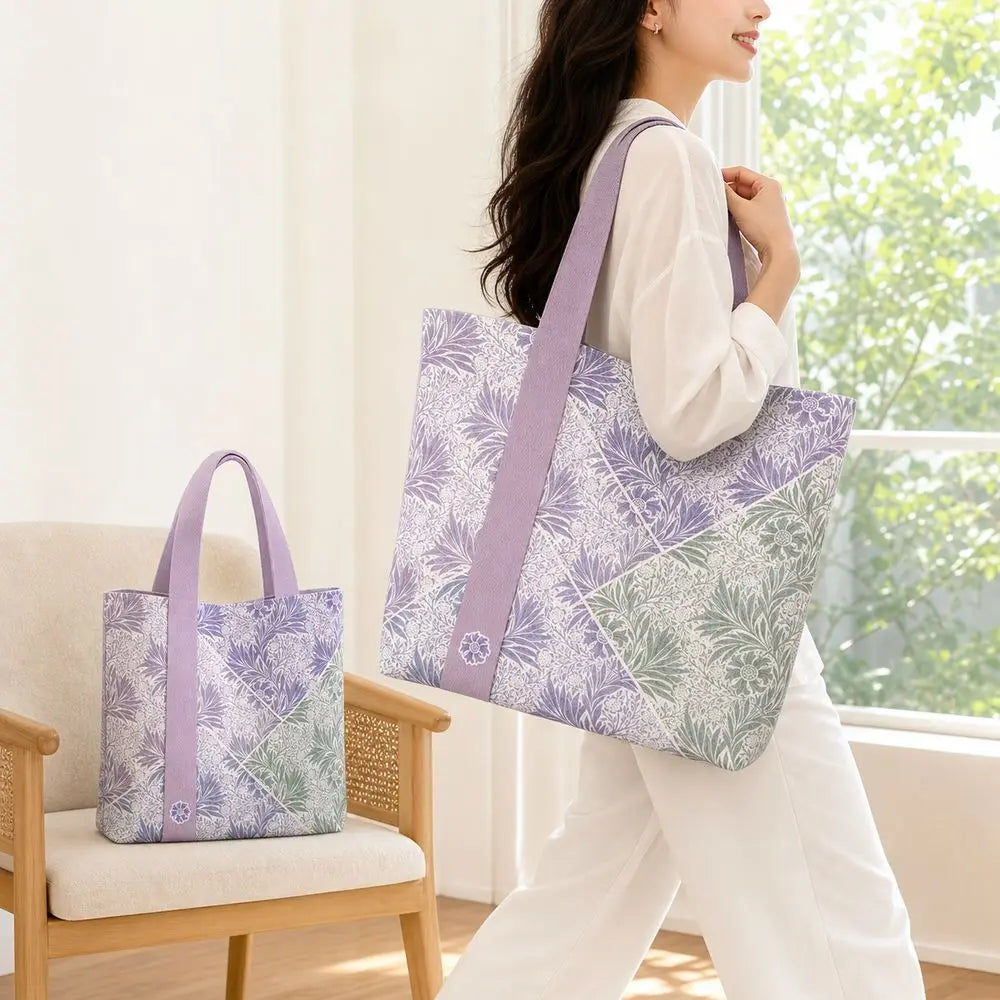 Purple & Green Botanical Canvas Tote | Two Sizes